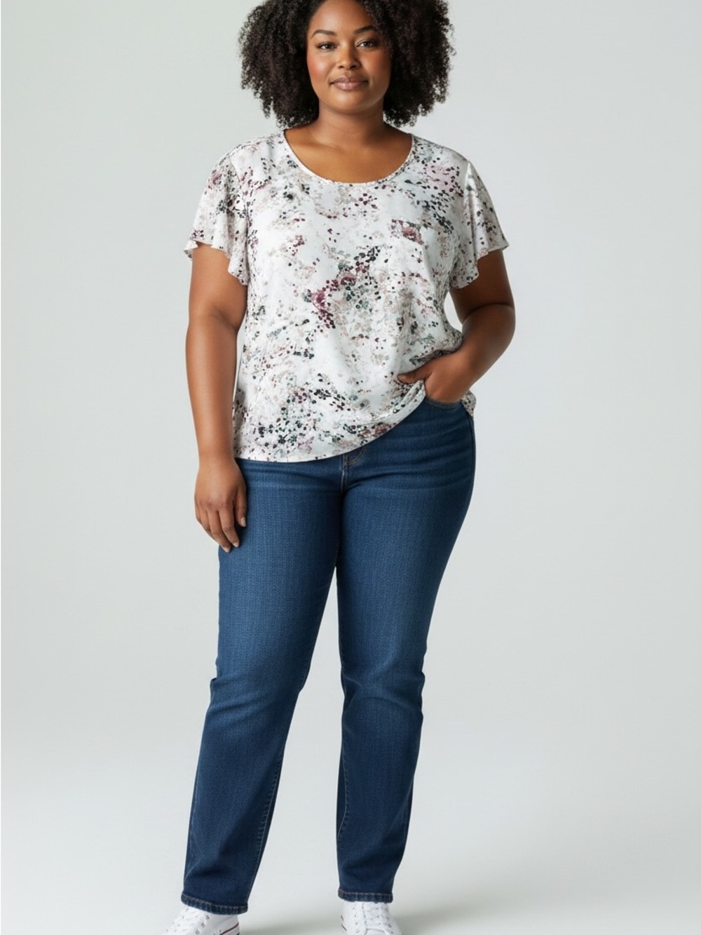 REITMANS plus size Women's White Floral Short Sleeve Blouse size 3X
